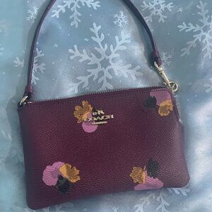 Coach Burgundy Floral Wristlet